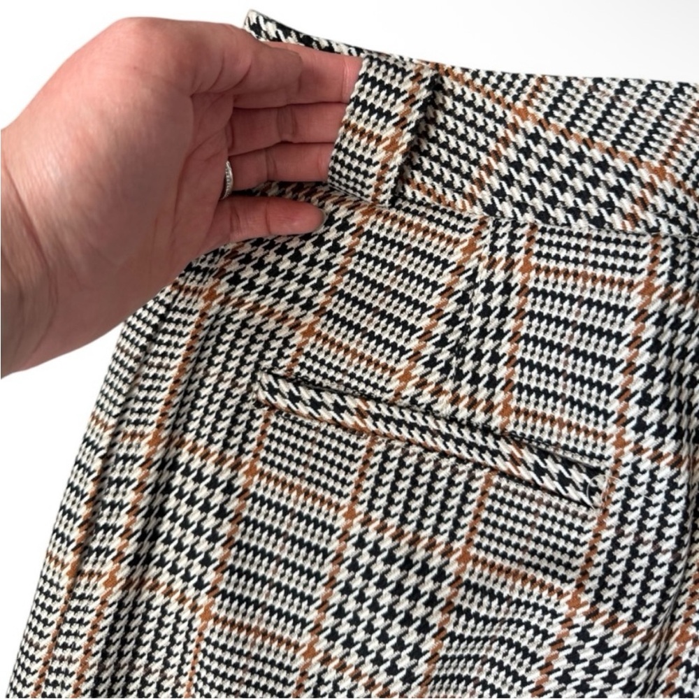 SAINT ART Nessa Tan Midrise Houndstooth Plaid Straight Wide Leg Pant Size S - Picture 7 of 8